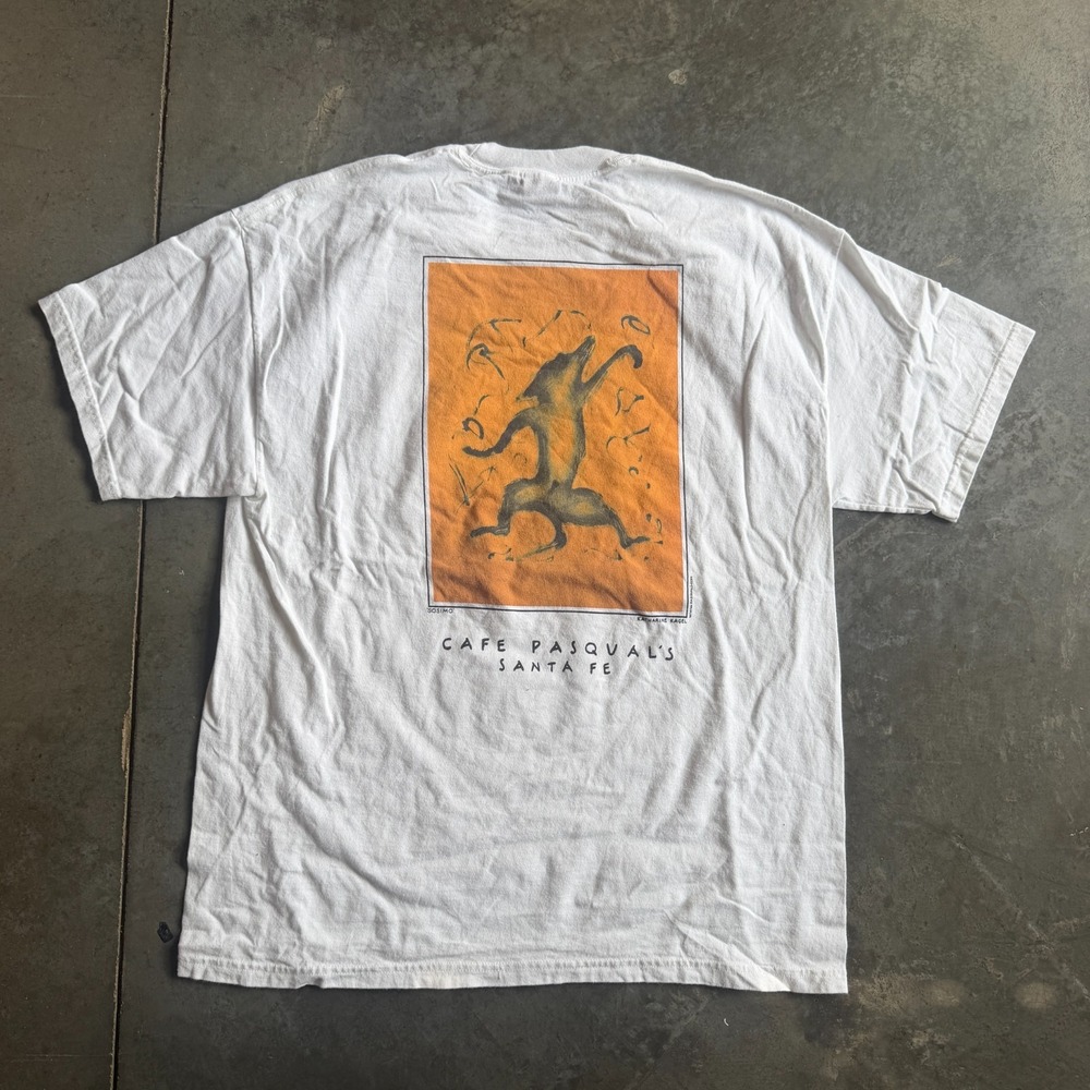 Cafe Pasqual's Santa Fe Art Graphic Tee Shirt Katherine Kagel Mens L (21.5x29)